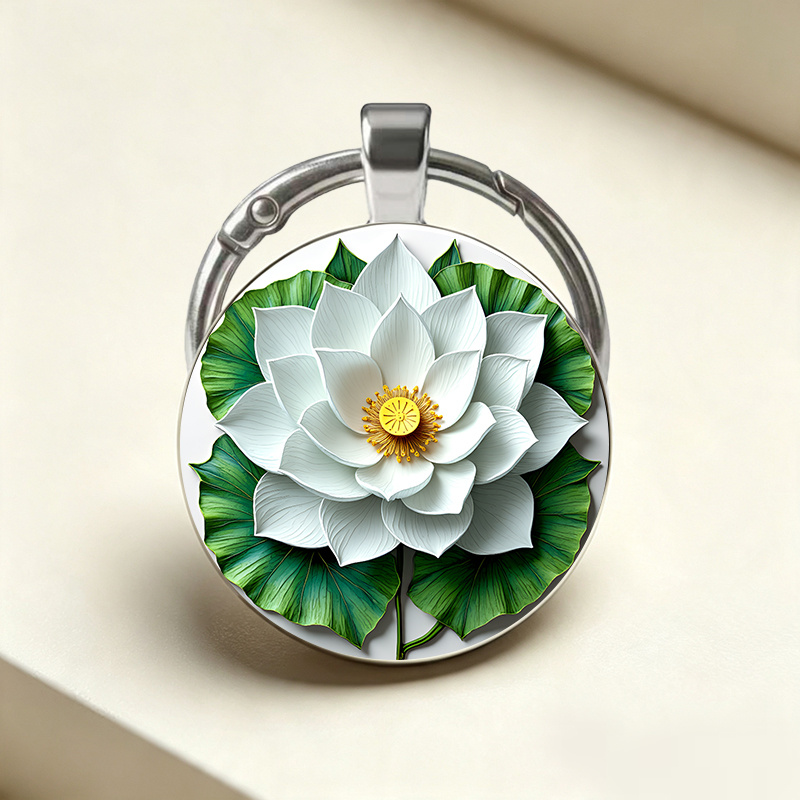 Realistic Semi-Realistic White Lotus Keychain